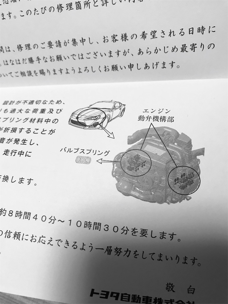 トヨタ86 リコールのお手紙が届きました とくまりンゴの日記