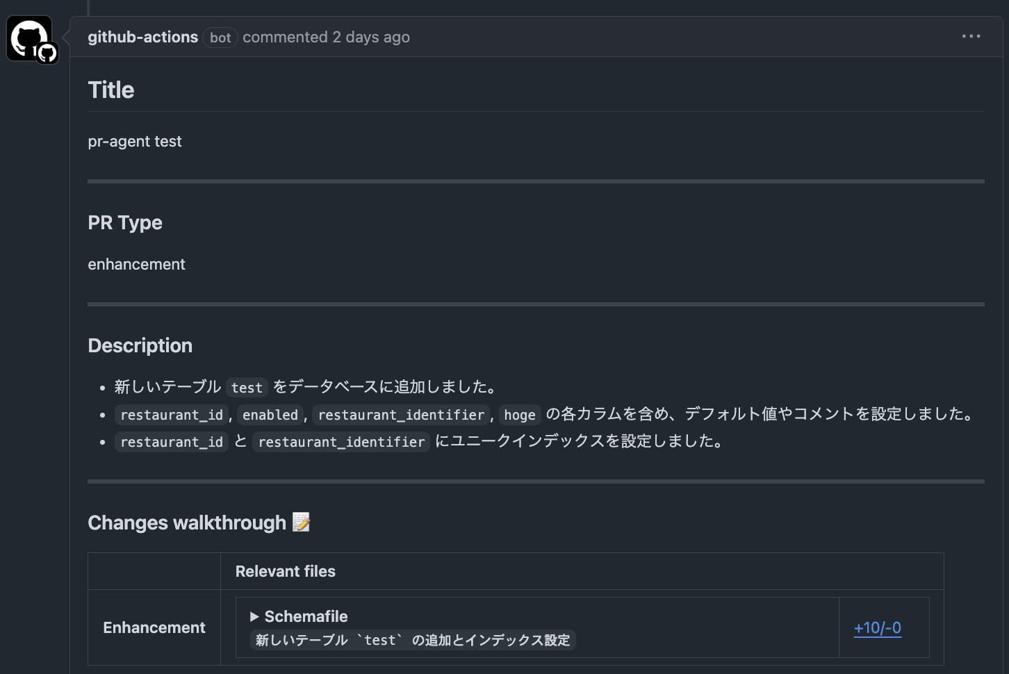 PR-Agentの返答例