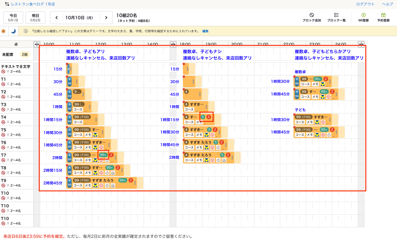 来店回数と連絡なしキャンセル回数のバッチデザインと表示条件