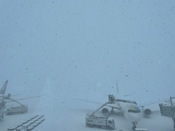 新千歳空港　雪　欠航
