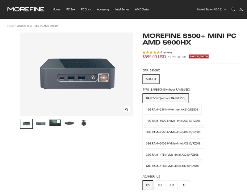 morefine S500+ Ryzen 9 5900HX ベアボーンキット 【公式通販】