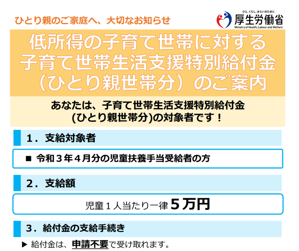 児童扶養手当受給者あて支給の申込み用リーフレット