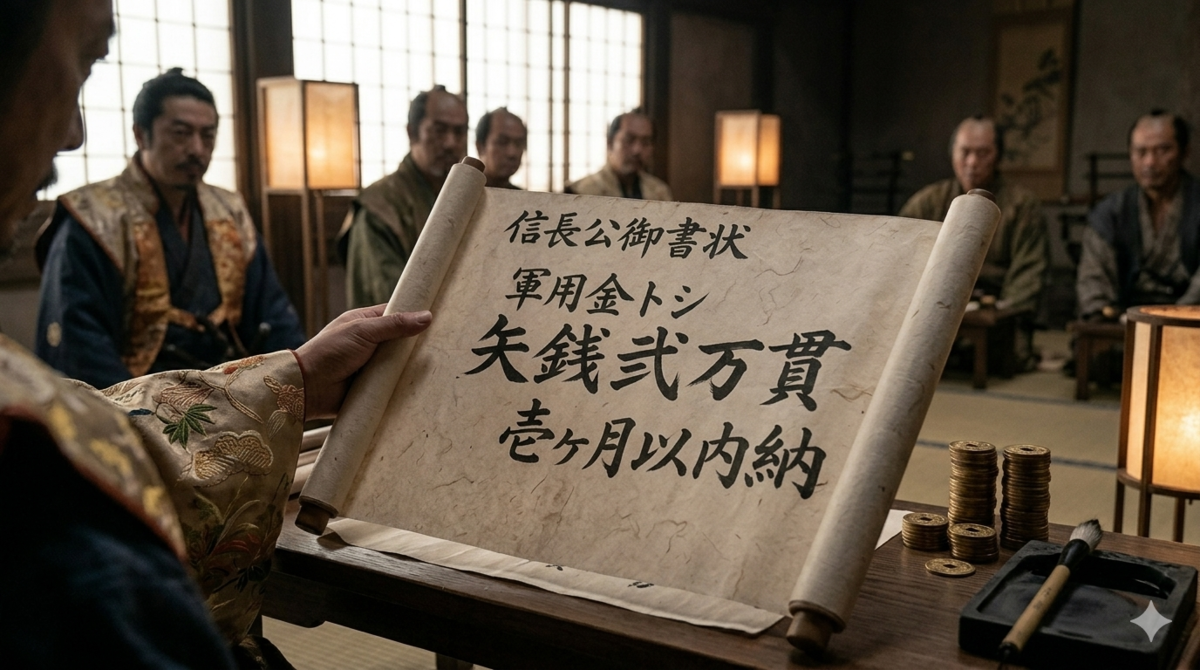 矢銭二万貫と鉄砲三百丁