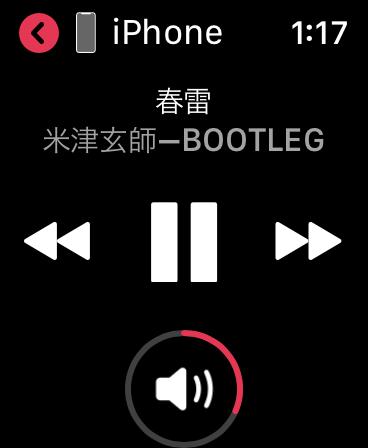 Apple Watchの音楽再生画面