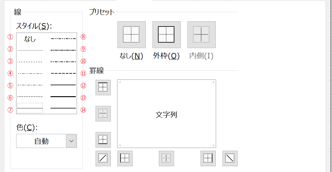 罫線の線の種類