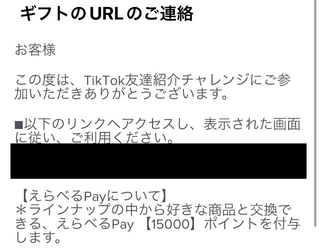 TikTokライト 交換後のメール