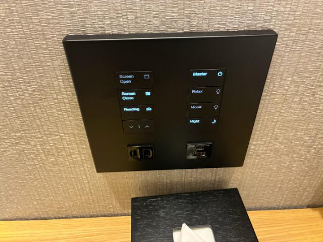 ヒルトン京都 キングデラックスルーム シティビュー ベッド横 スイッチ類