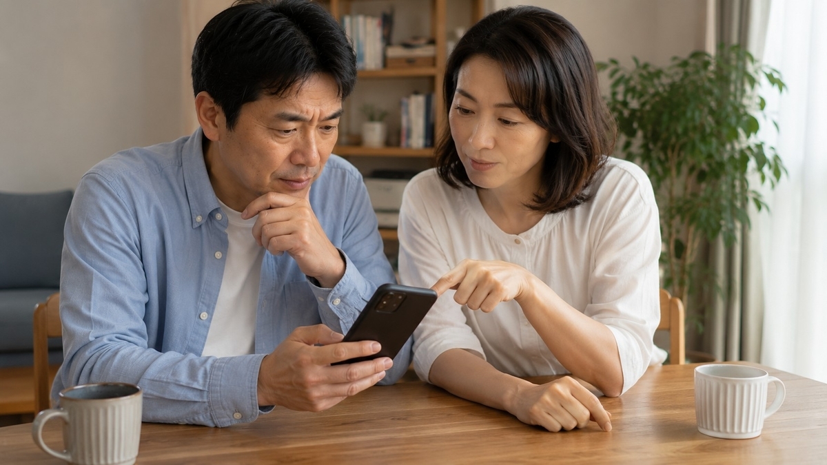 やまなか家 牛タンの最安値を確認中の夫婦