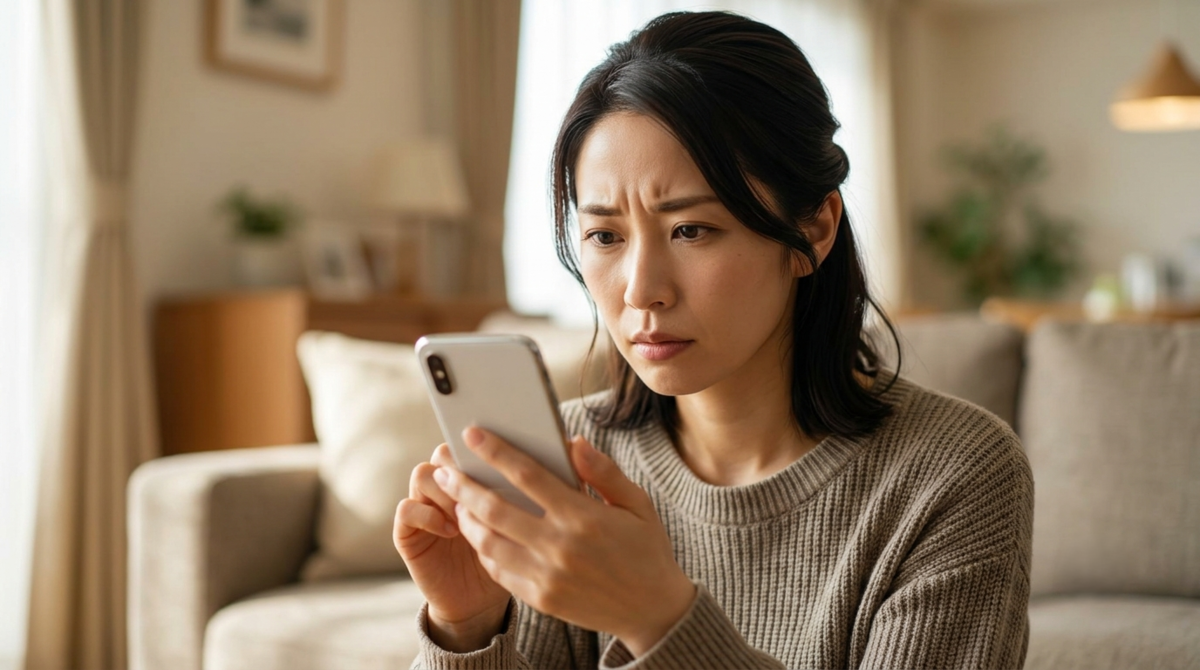 炭酸ガスパックの高評価と低評価を確認する女性