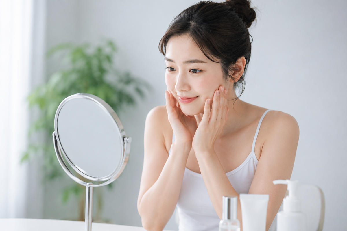 EKATO. 炭酸ガスパックのスターターキット 口コミを見て使用感を確認する女性