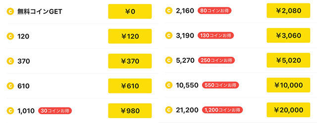 ピッコマ コイン料金表