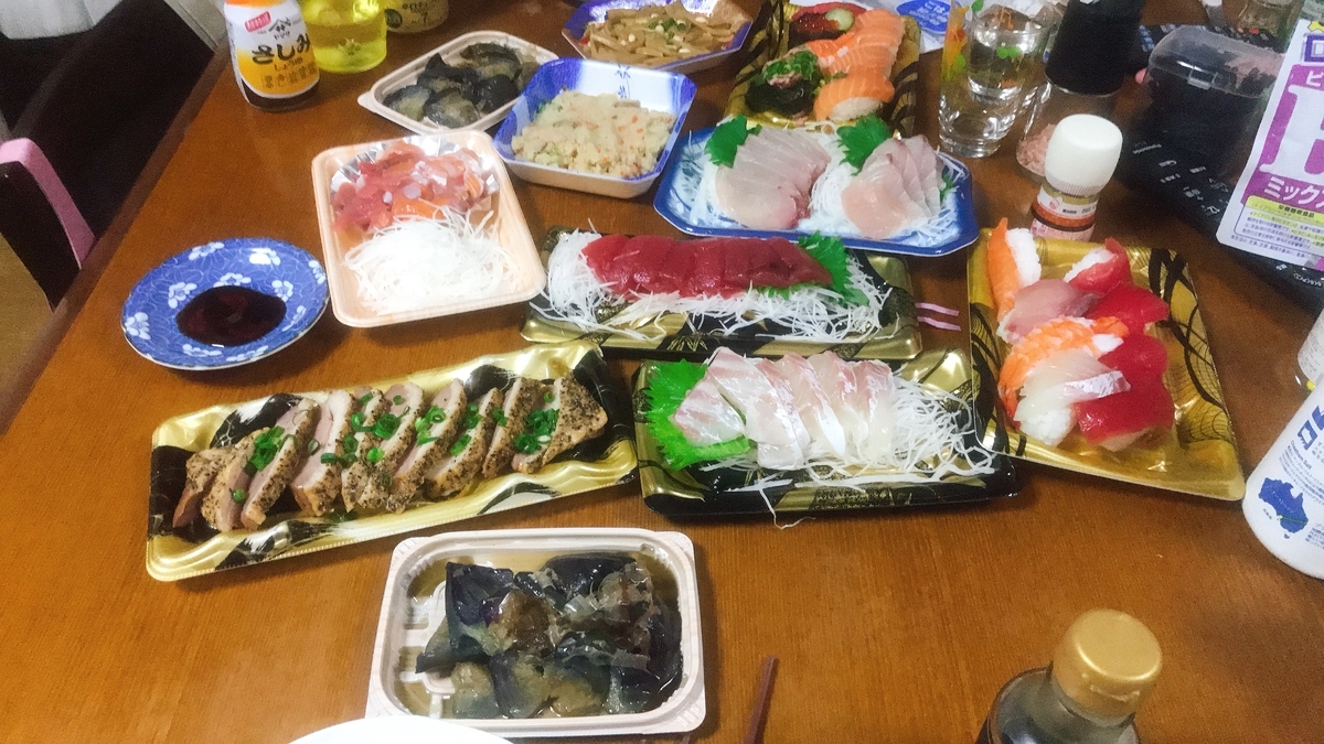 「鯛のお造り」「マグロのお造り」「ヒラマサのお造り」「サーモンが多いにぎり寿司」「マグロが多いにぎり寿司」「かも肉のロースト」