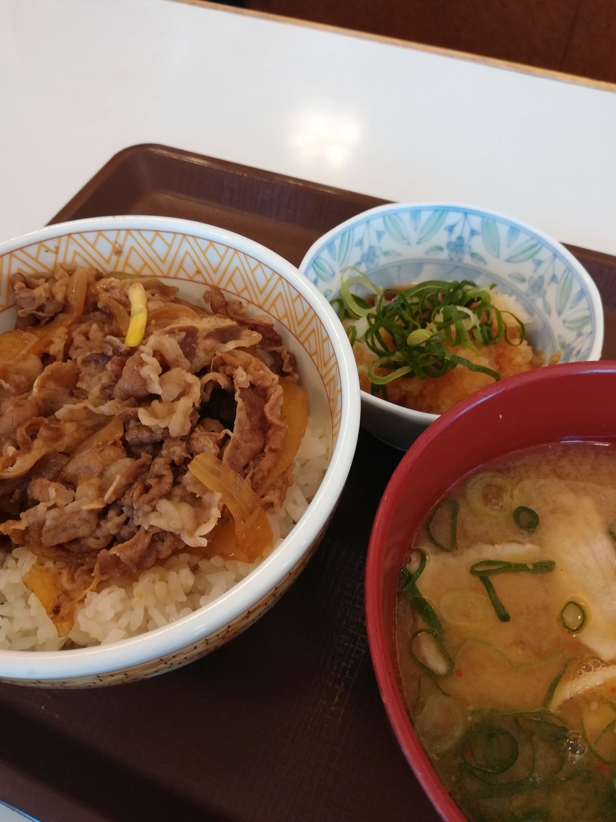 おろしポン酢牛丼にとん汁をつけてみました