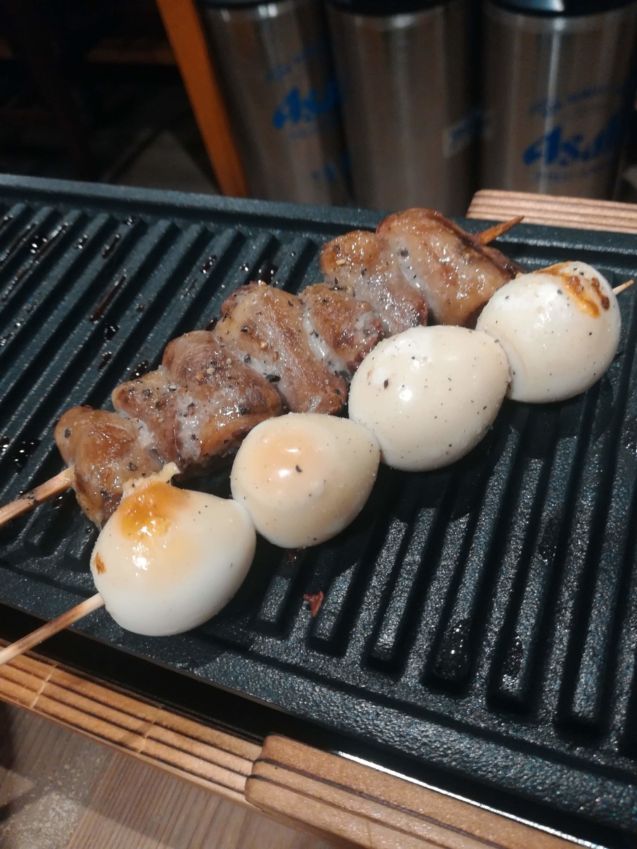 こちらはハツとウズラの卵。どちらもおいしい!