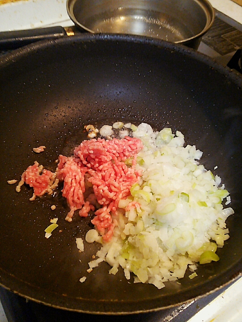 ネギと挽肉
