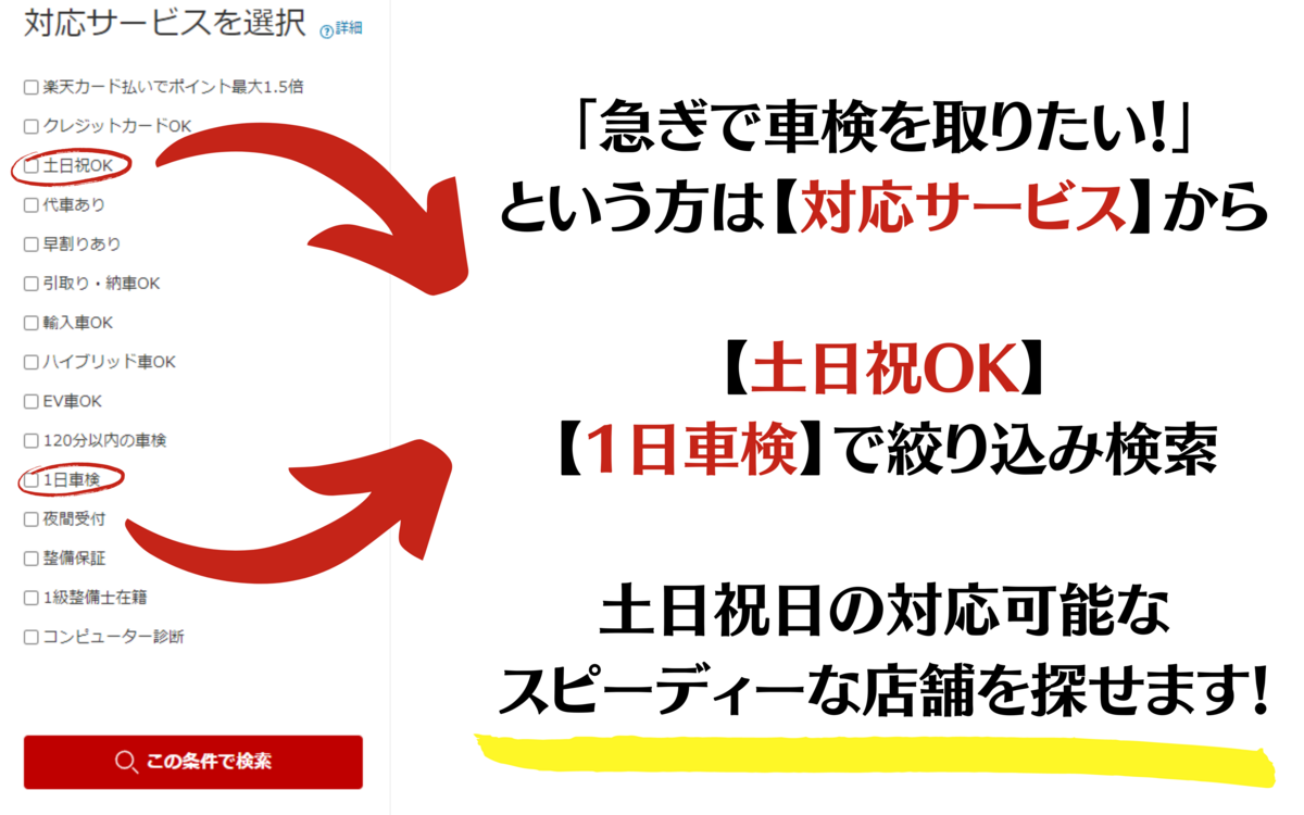 楽天Car車検　1日車検　土日祝日