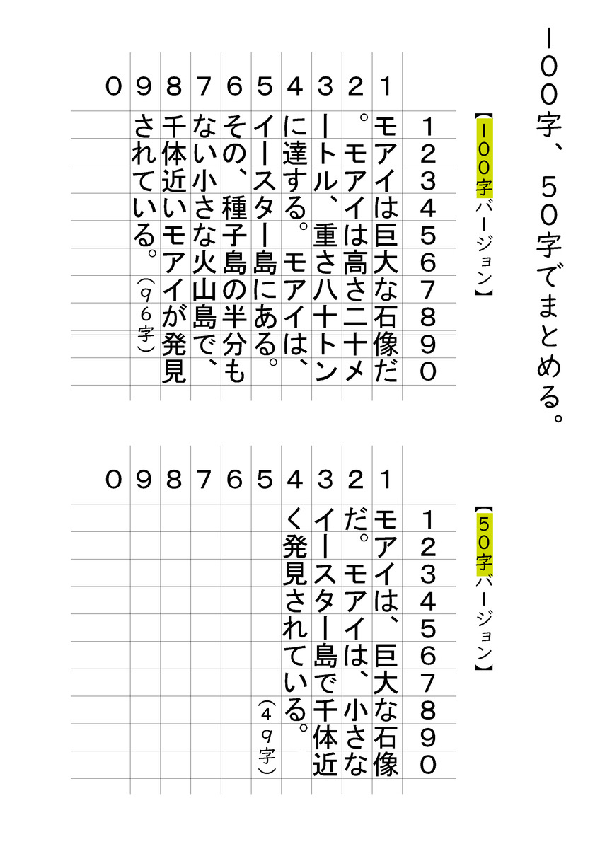 中学2年国語『モアイは語る』の第1段落を100字、50字にまとめよう taketakechopの小話の世界