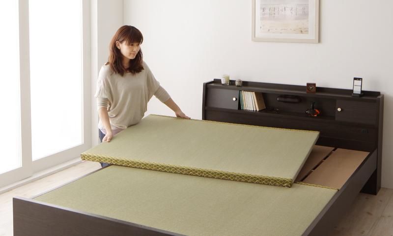 おしゃれな畳ベッド セミダブル 棚・照明・コンセント付き