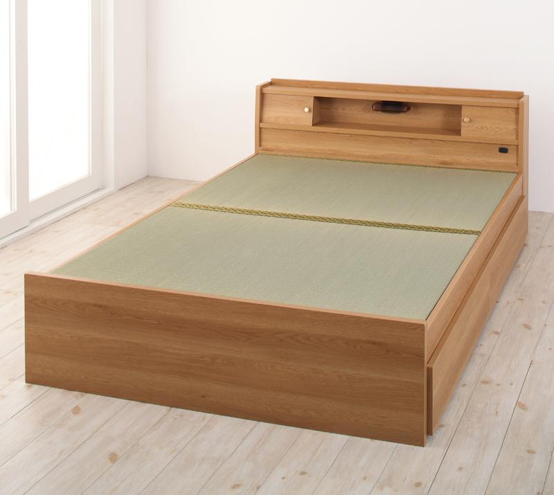 おしゃれな畳ベッド セミダブル 棚・照明・コンセント付き