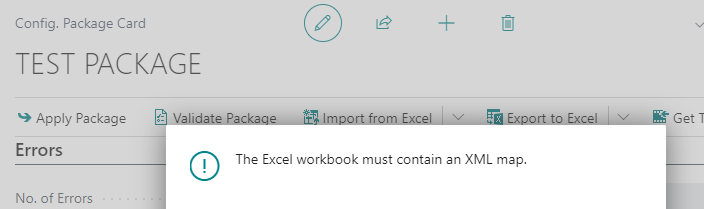 Error: The Excel workbook must contain an XML map.