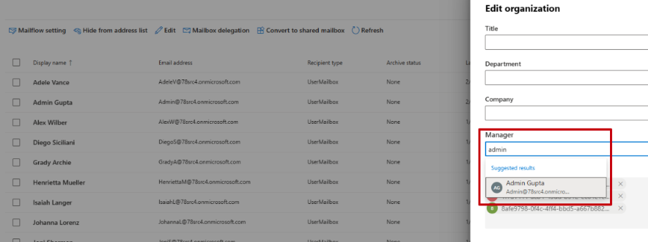 Set Manager in Exchange admin center