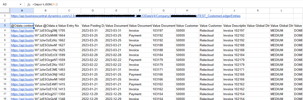 Business Central Customer Ledger Entries on Google Sheets