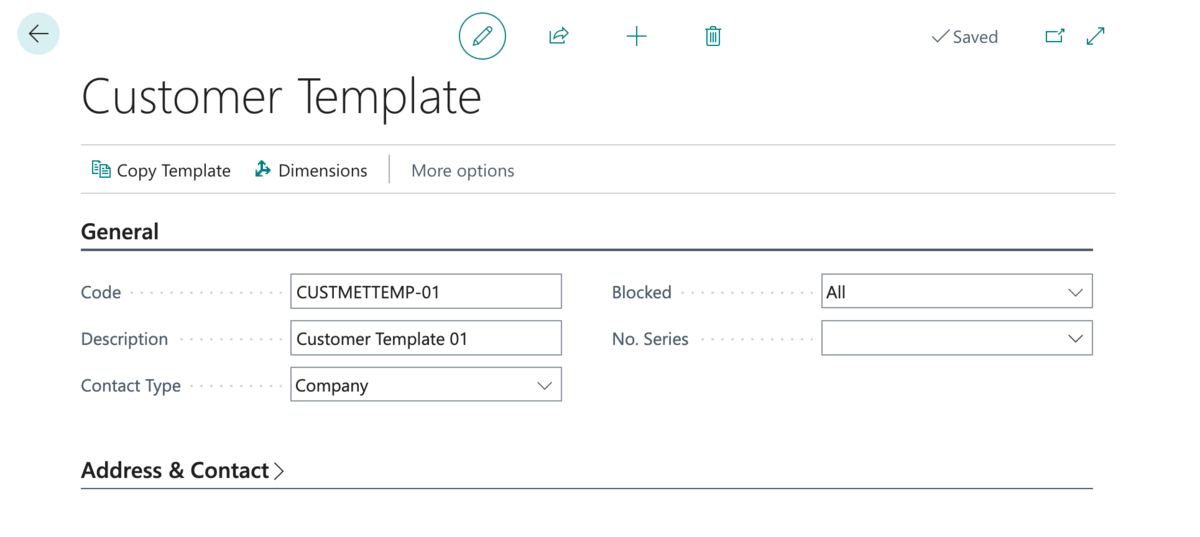 Customer Template Page