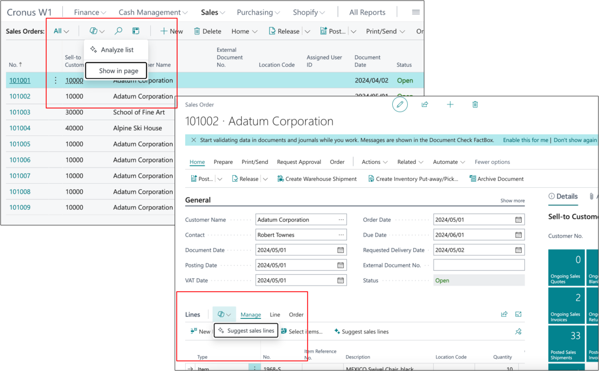 Copilot icons in Sales