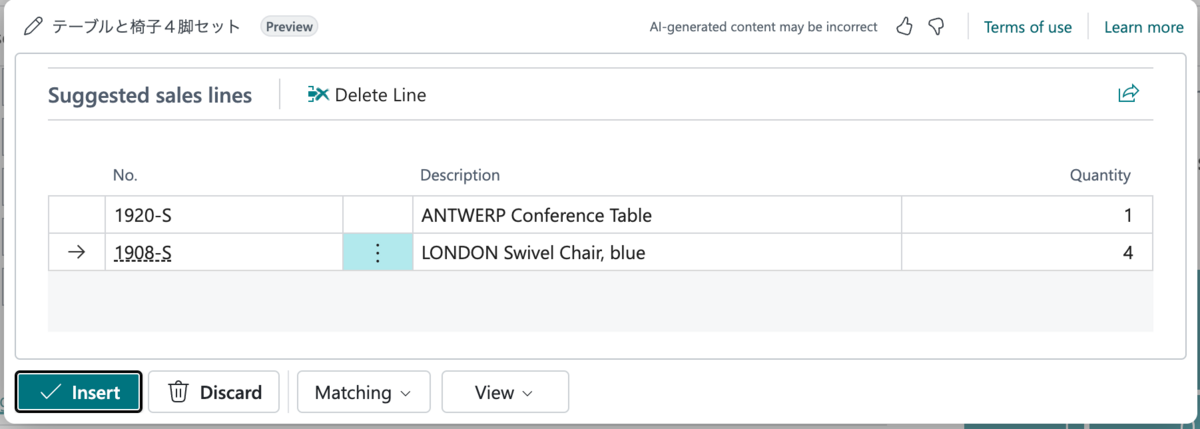 Suggested items by Copilit in Business Central
