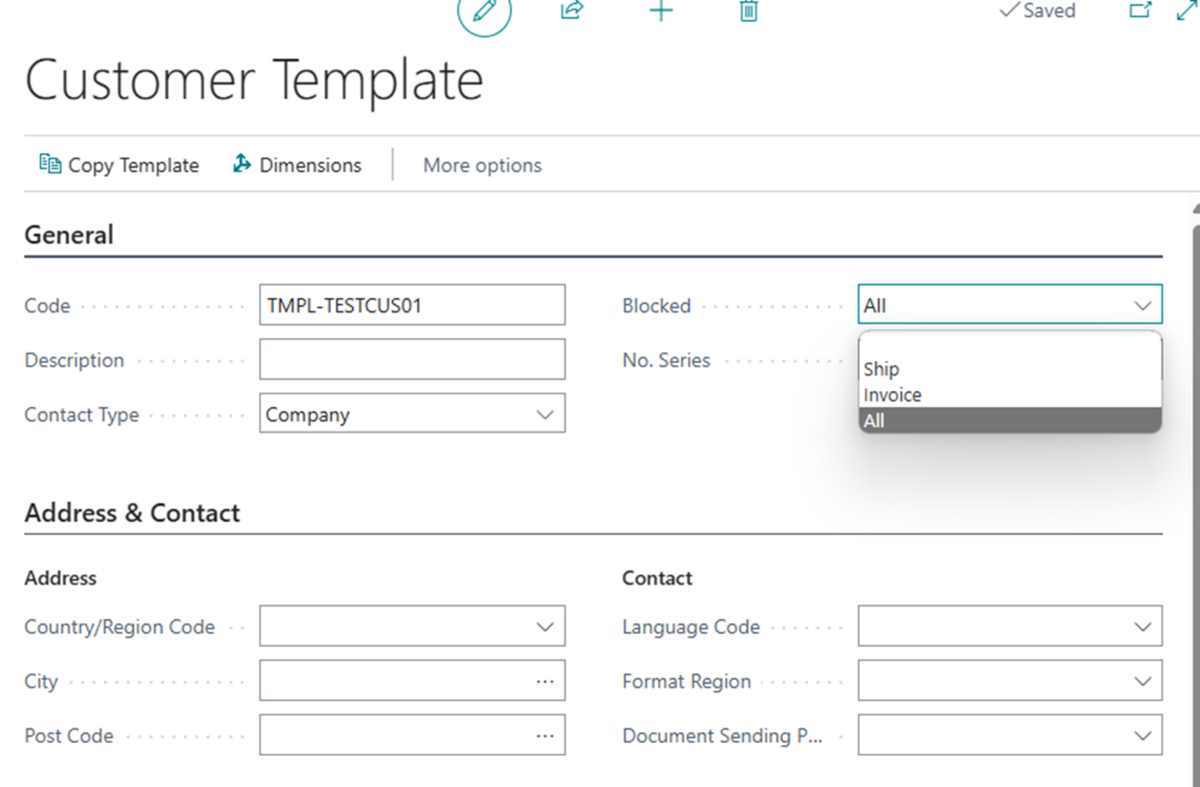Set All in Blocked field on Customer Template