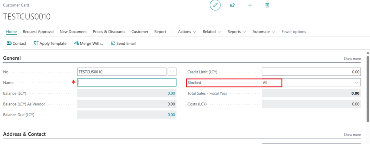 Blocked is set "All" in newly created Customer