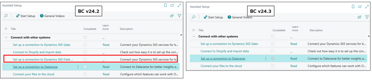 Business Central Assisted Setup Comparization v24.2 and v24.3