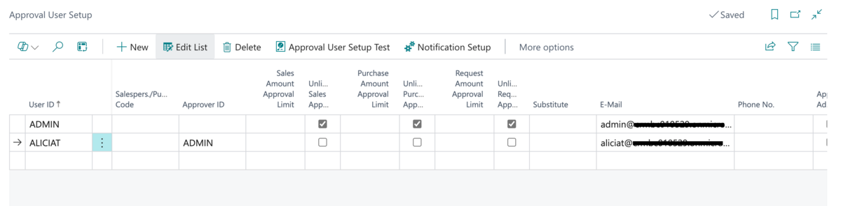 Approval User Setup Page