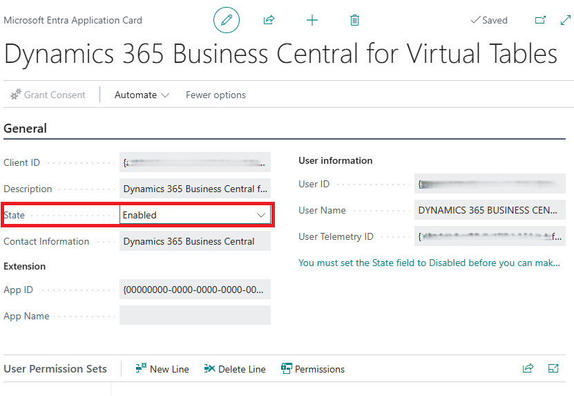 State Enabled in Dynamics 365 Business Central for Virtual Table on Business Central