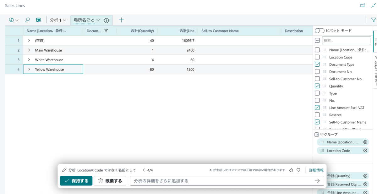 Location CodeからLocation Nameに変更してサマリ