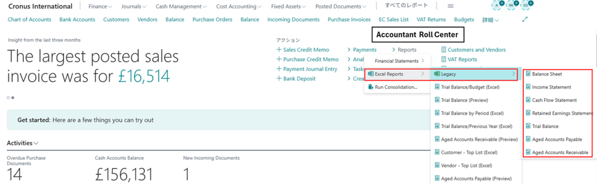 Legacy Excel Report on Accountant Role Center