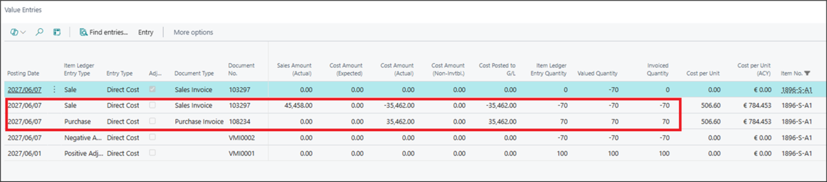 Value Entries for VMI item