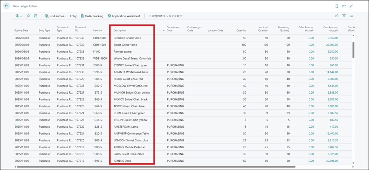 Description in each line is inserted from Item after the job queue was executed.