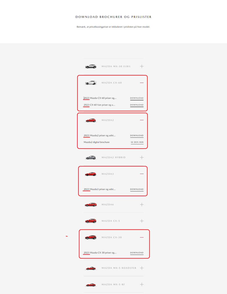 MOさま確認ページ♡ デンマークマツダが「MAZDA2」「MAZDA3」「CX-30」「CX-60」の2023年