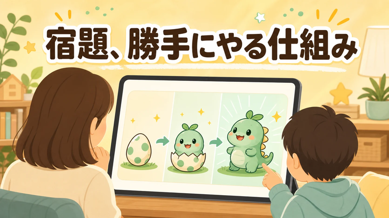 宿題管理、仕組みを変えた話をイメージしたイラスト