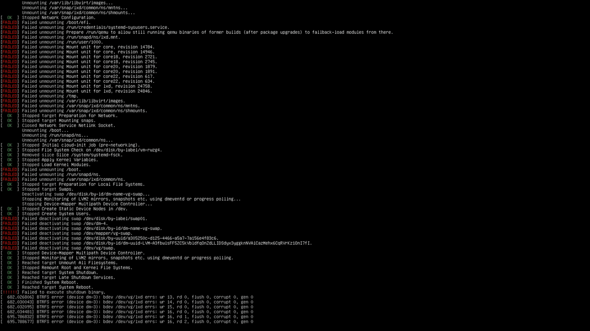 failed to execute shutdown binary になって再起動（シャットダウン