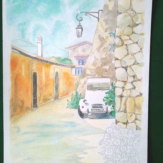 爆売り！ 大人の塗り絵 メイキング 南仏の街角の風景編】陽だまりで一休み 絵画