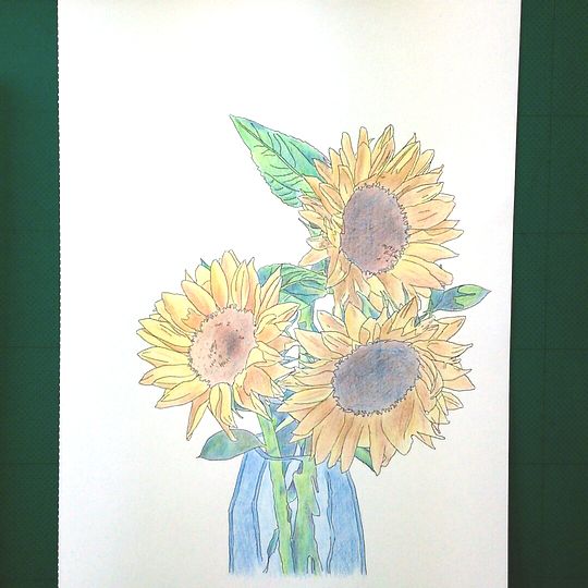絵画のように仕上がる美しいぬり絵 ひまわりを塗る 塗り絵のある暮らし