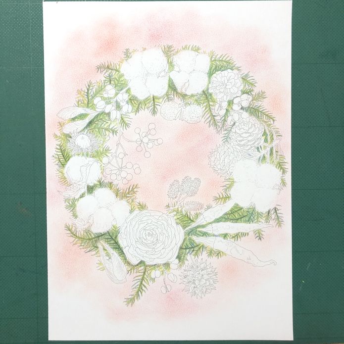 大人の塗り絵 四季のリース編 クリスマスリースを塗るpart1 塗り絵のある暮らし