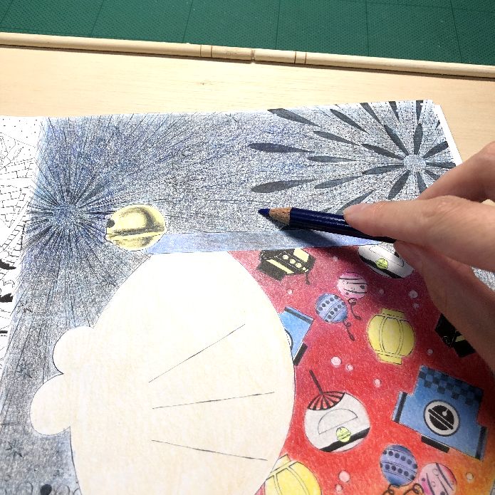 塗り絵セレクション24節気 ドラえもん 花火のページを塗る 塗り絵のある暮らし