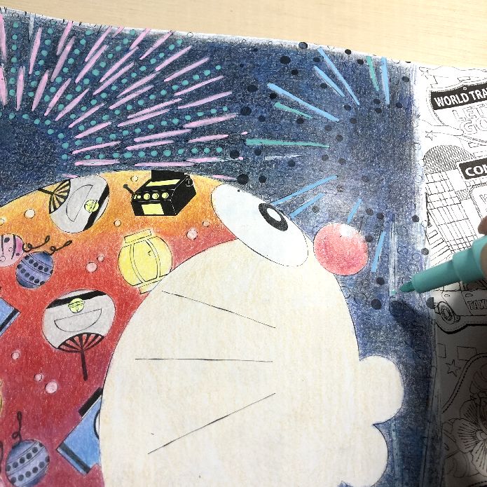 塗り絵セレクション24節気 ドラえもん 花火のページを塗る 塗り絵のある暮らし