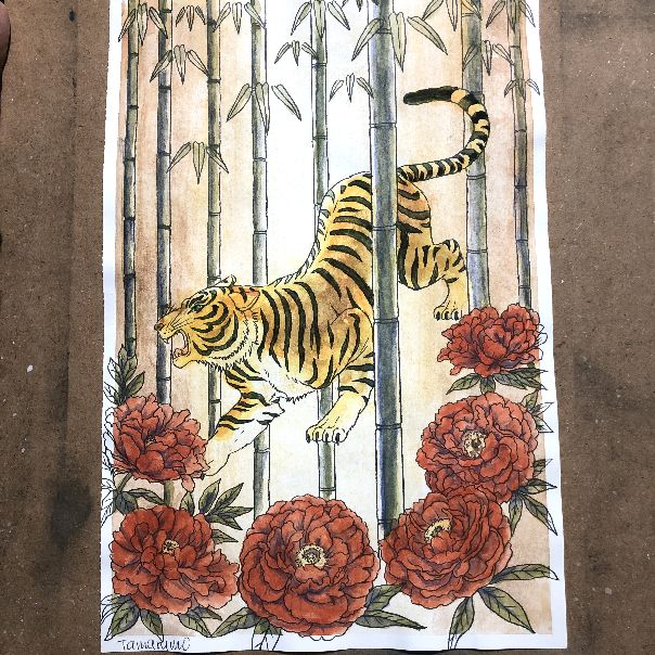 脳がみるみる若返るぬり絵 花鳥風月】虎と竹林 - 塗り絵のある暮らし