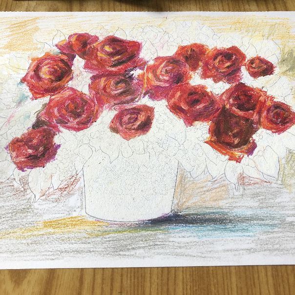 手描きオウムのクレヨン画 手描きオウムのクレヨン画