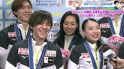 世界フィギュアスケート国別対抗戦2019（４/13)土曜日女子フリー　アリーナ東B23列60番台２枚セット フィギュアスケート ：女子フリー坂本3位、紀平は5位 日本は「銀