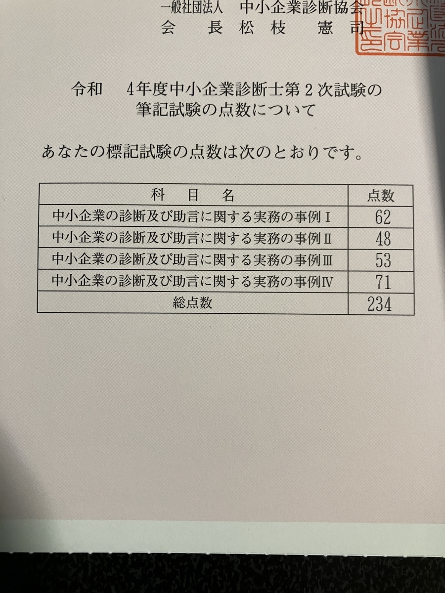 筆記試験点数開示